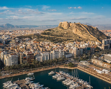 Aerial view of Alicante. Alicante is a port city on southeastern part of Spain. Square format